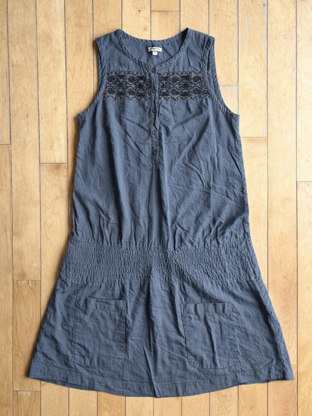 Noa Noa Sleeveless Gray Cotton Embroidered Blouse/Mini Dress Size Small